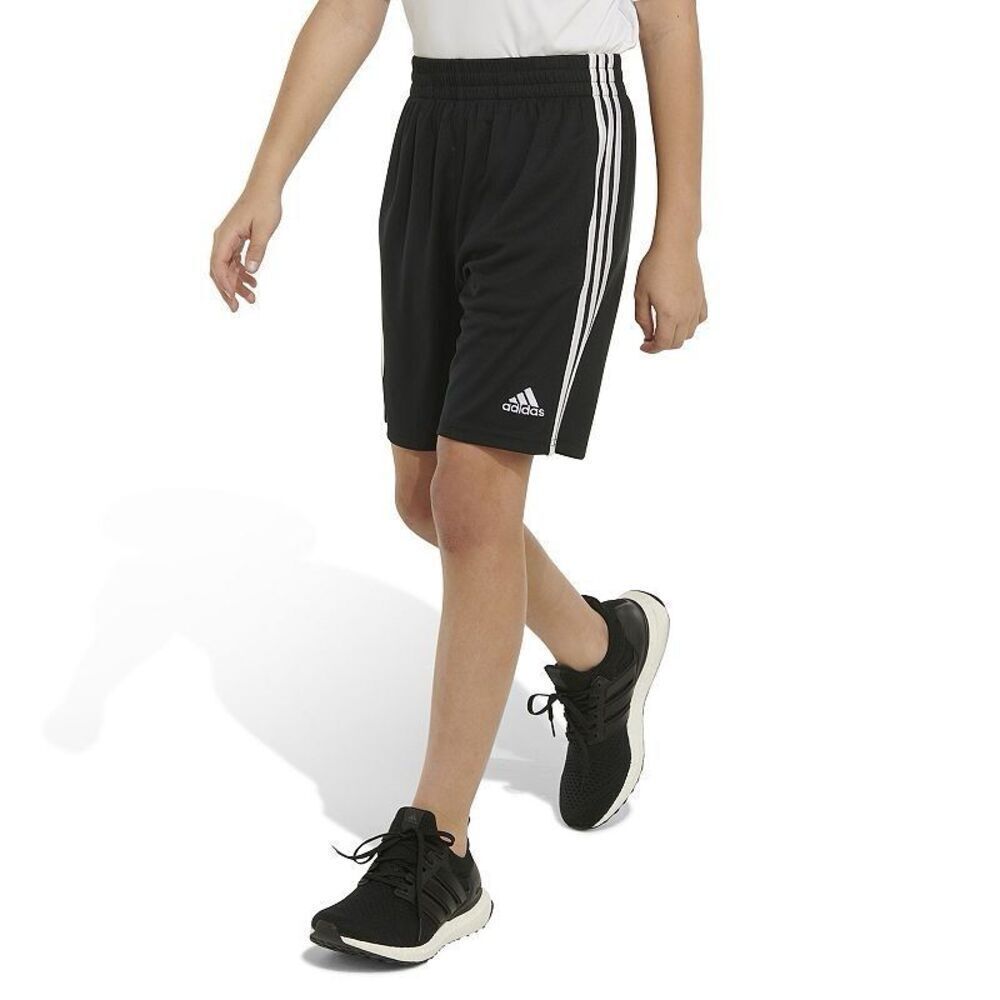 Adidas Boys Black 3-Stripe Athletic Shorts Drawstring Waist Size 14/16